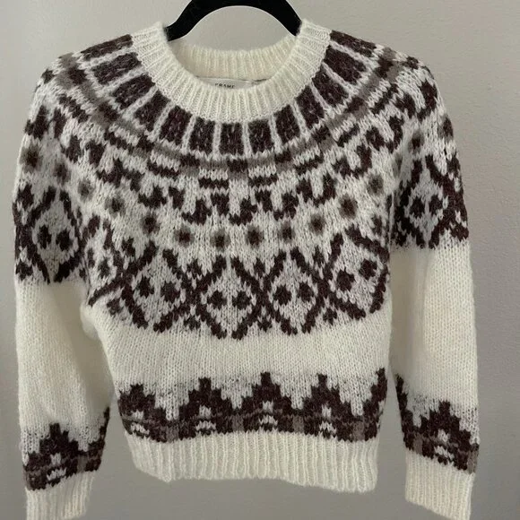 FRAME NWT WHITE ALPACA FAIR ISLE SWEATER SIZE L - Picture 2 of 14